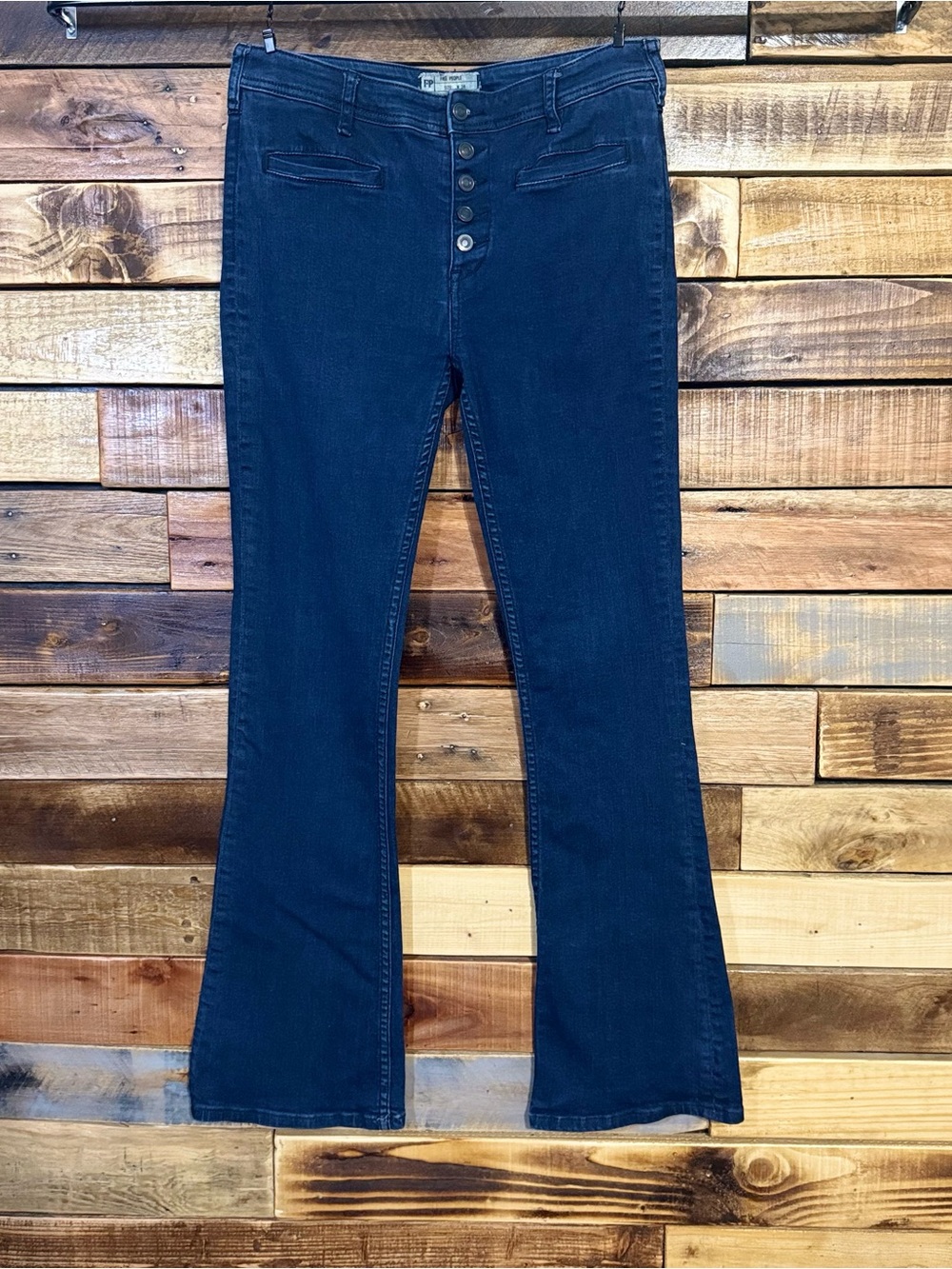 Free People We The Free Just Float On Flare Button Fly Jeans Dark Blue 28